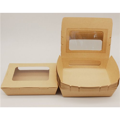 300pcs Kraft Salad Box with window 330ml PE | Stalwart DA-KSBWINDOW330