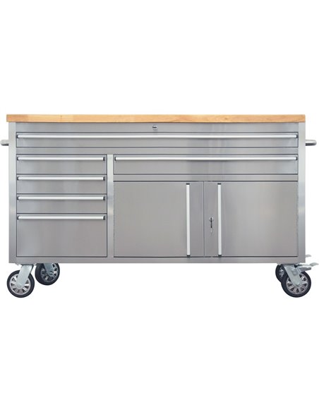 Professional Stainless Steel Rolling Tool Cabinet 2 door 6 drawers 1644x482x904mm | Stalwart DA-602038AS