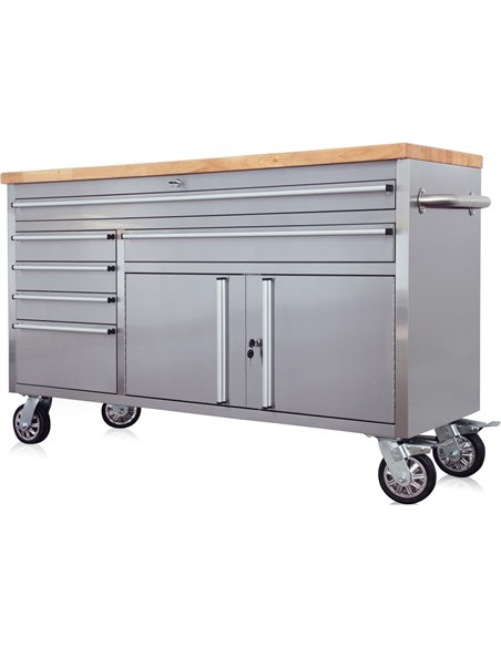 Professional Stainless Steel Rolling Tool Cabinet 2 door 6 drawers 1644x482x904mm | Stalwart DA-602038AS