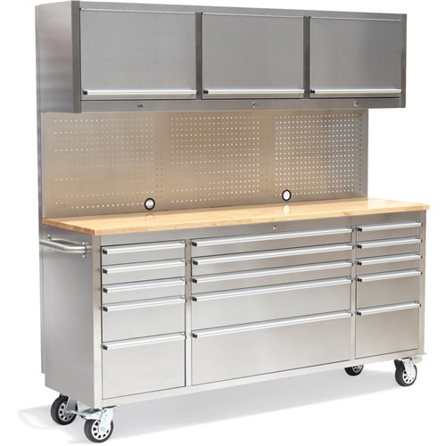 Professional Stainless Steel Rolling Tool Cabinet 15 drawers 3 Upper Cupboards 1968x500x1825mm | Stalwart DA-722038AP