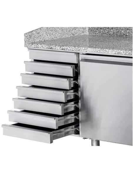 Refrigerated pizza preparation table 2 door 7 neutral drawers | Stalwart DA-THPZ2610TN