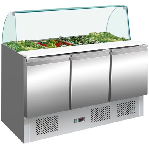 Saladette Prep Counter with Glass top 1365x700x1350mm 3 doors | Stalwart DA-THS903CG