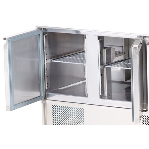 Saladette Prep Counter with Glass top 1365x700x1350mm 3 doors | Stalwart DA-THS903CG