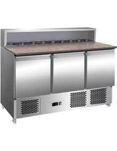 Pizza Prep Table 3 doors Stainless steel Pizza top 8xGN1/6 Depth 700mm | Stalwart DA-THPS903