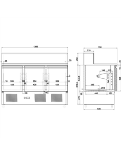 Pizza Prep Table 3 doors Stainless steel Pizza top 8xGN1/6 Depth 700mm | Stalwart DA-THPS903 2