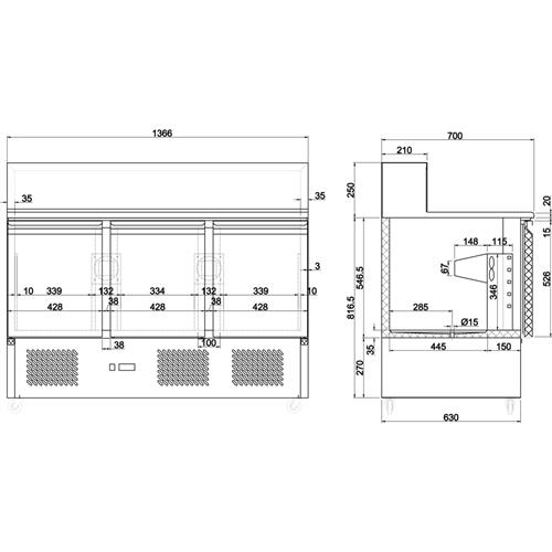 Pizza Prep Table 3 doors Stainless steel Pizza top 8xGN1/6 Depth 700mm | Stalwart DA-THPS903