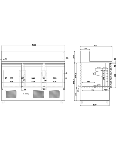 Pizza Prep Table 3 doors Stainless steel Pizza top 8xGN1/6 Depth 700mm | Stalwart DA-THPS903