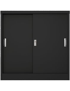 Commercial Metal Black Sliding Door Storage Cabinet Lockable with 2 Shelves 900x400x900mm | Stalwart DA-FCC9BLACK