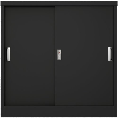 Commercial Metal Black Sliding Door Storage Cabinet Lockable with 2 Shelves 900x400x900mm | Stalwart DA-FCC9BLACK Commercial Metal Black Sliding Door Storage Cabinet Lockable with 2 Shelves 900x400x900mm | Stalwart DA-FCC9BLACK