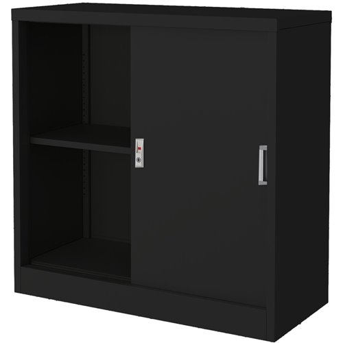 Commercial Metal Black Sliding Door Storage Cabinet Lockable with 2 Shelves 900x400x900mm | Stalwart DA-FCC9BLACK Commercial Metal Black Sliding Door Storage Cabinet Lockable with 2 Shelves 900x400x900mm | Stalwart DA-FCC9BLACK