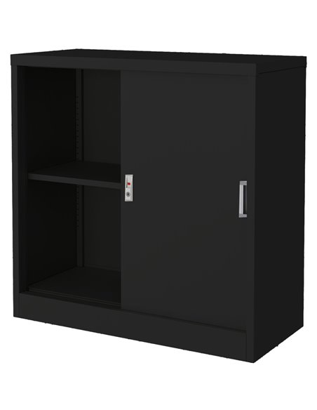 Commercial Metal Black Sliding Door Storage Cabinet Lockable with 2 Shelves 900x400x900mm | Stalwart DA-FCC9BLACK Commercial Metal Black Sliding Door Storage Cabinet Lockable with 2 Shelves 900x400x900mm | Stalwart DA-FCC9BLACK