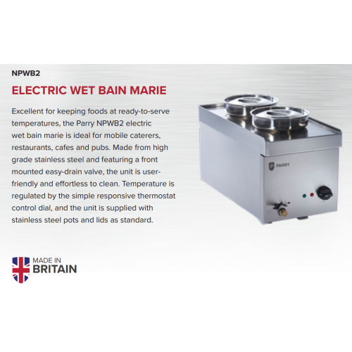 Parry NPWB2 Wet Heat Bain Marie