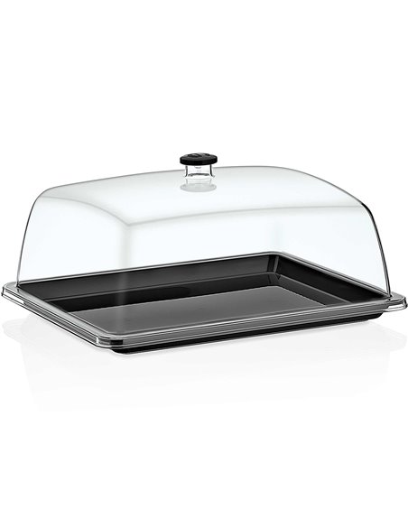 Polycarbonate Gastronorm Tray with Dome Cover GN1/2 Depth 20mm Black | Adexa DA-GF12-GFT12B