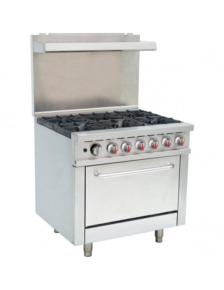 Professional 6 Burner Gas Range Oven (8kW/hr ea) with Removable Splashback & Overshelf | DA-RGR36X
