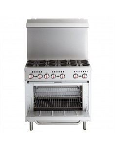 Professional 6 Burner Gas Range Oven (8kW/hr ea) with Removable Splashback & Overshelf | DA-RGR36X