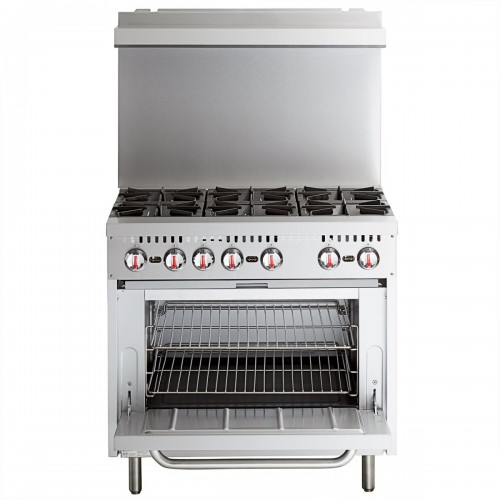 Professional 6 Burner Gas Range Oven (8kW/hr ea) with Removable Splashback & Overshelf | DA-RGR36X