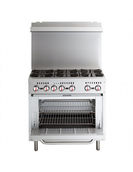Professional 6 Burner Gas Range Oven (8kW/hr ea) with Removable Splashback & Overshelf | DA-RGR36X