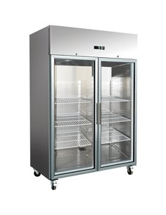 1300lt Commercial Freezer Stainless Steel Upright cabinet Twin glass door GN2/1 Ventilated cooling | Stalwart DA-F1400VGLASS