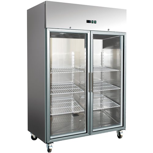 1300lt Commercial Freezer Stainless Steel Upright cabinet Twin glass door GN2/1 Ventilated cooling | Stalwart DA-F1400VGLASS