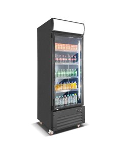 Commercial Bottle Cooler Upright 600 litres Single Glass Door with LED Canopy in Black | Stalwart DA-KXG600H
