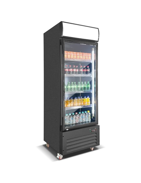 Commercial Bottle Cooler Upright 600 litres Single Glass Door with LED Canopy in Black | Stalwart DA-KXG600H Commercial Bottle Cooler Upright 600 litres Single Glass Door with LED Canopy in Black | Stalwart DA-KXG600H