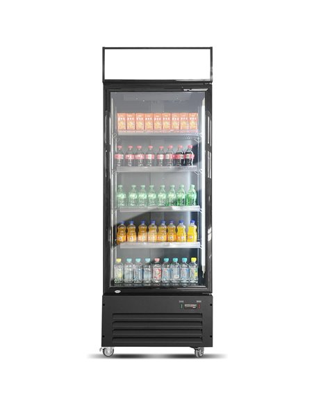 Commercial Bottle Cooler Upright 600 litres Single Glass Door with LED Canopy in Black | Stalwart DA-KXG600H Commercial Bottle Cooler Upright 600 litres Single Glass Door with LED Canopy in Black | Stalwart DA-KXG600H