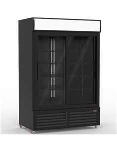Commercial Bottle Cooler Upright 1400 litres Double Sliding Glass Door with LED Canopy in Black | Stalwart DA-KXG1330S