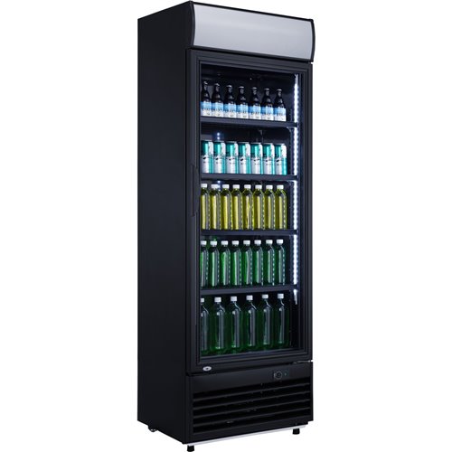 Commercial Drink cooler Upright 282 litres Static cooling Hinged glass door Black Canopy light | Stalwart DA-LG282BBLACK