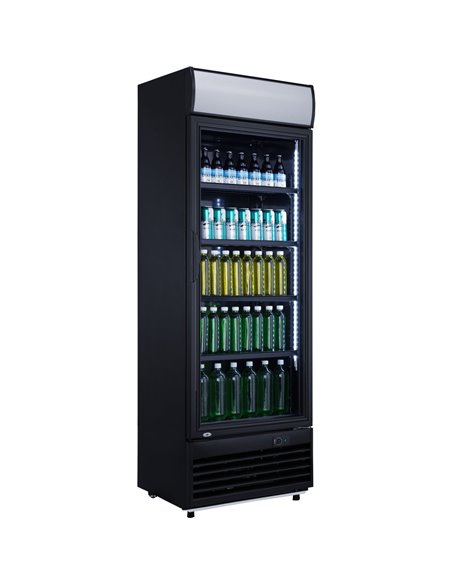 Commercial Drink cooler Upright 282 litres Static cooling Hinged glass door Black Canopy light | Stalwart DA-LG282BBLACK