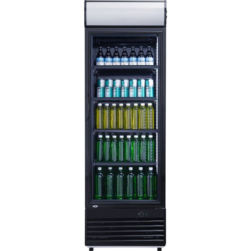 Commercial Drink cooler Upright 382 litres Static cooling Hinged glass door Black Canopy light | Stalwart DA-LG382BBLACK