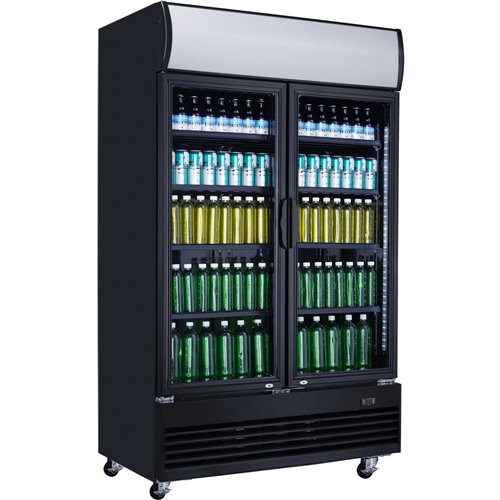 Commercial Bottle cooler Upright 930 litres Ventilated cooling Twin hinged doors Black Canopy light | Stalwart DA-LG1000BFMBLACK