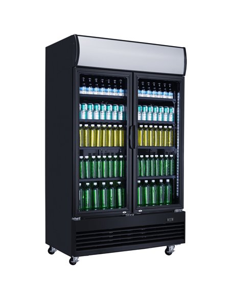 Commercial Bottle cooler Upright 930 litres Ventilated cooling Twin hinged doors Black Canopy light | Stalwart DA-LG1000BFMBLACK