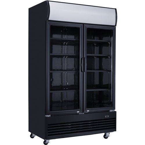 Commercial Bottle cooler Upright 930 litres Ventilated cooling Twin hinged doors Black Canopy light | Stalwart DA-LG1000BFMBLACK