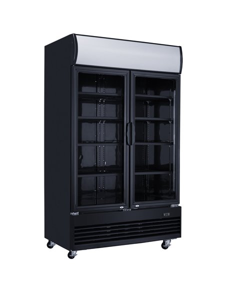 Commercial Bottle cooler Upright 930 litres Ventilated cooling Twin hinged doors Black Canopy light | Stalwart DA-LG1000BFMBLACK