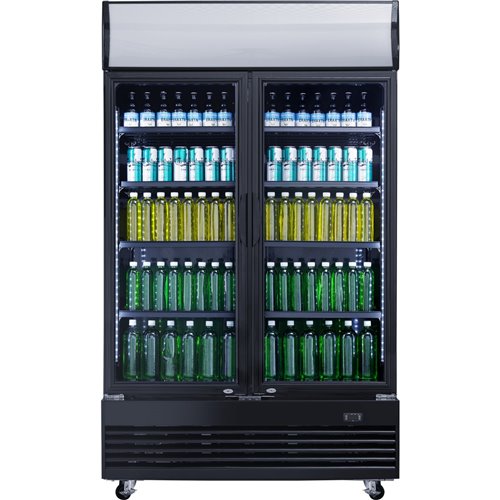 Commercial Bottle cooler Upright 930 litres Ventilated cooling Twin hinged doors Black Canopy light | Stalwart DA-LG1000BFMBLACK