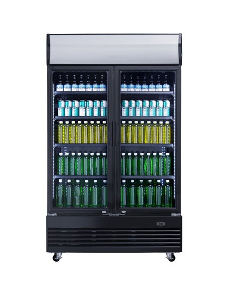 Commercial Bottle cooler Upright 930 litres Ventilated cooling Twin hinged doors Black Canopy light | Stalwart DA-LG1000BFMBLACK