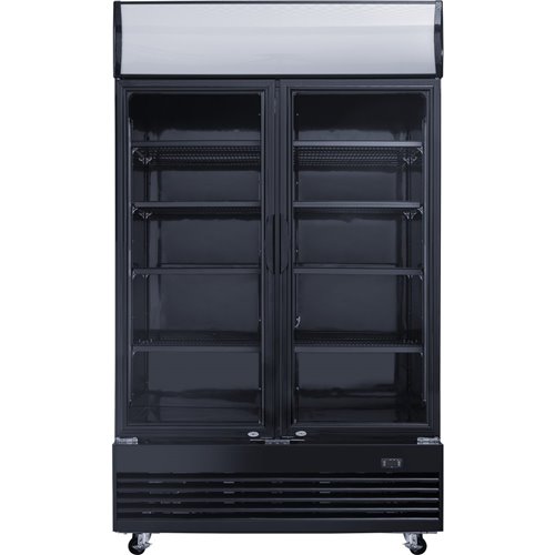 Commercial Bottle cooler Upright 930 litres Ventilated cooling Twin hinged doors Black Canopy light | Stalwart DA-LG1000BFMBLACK