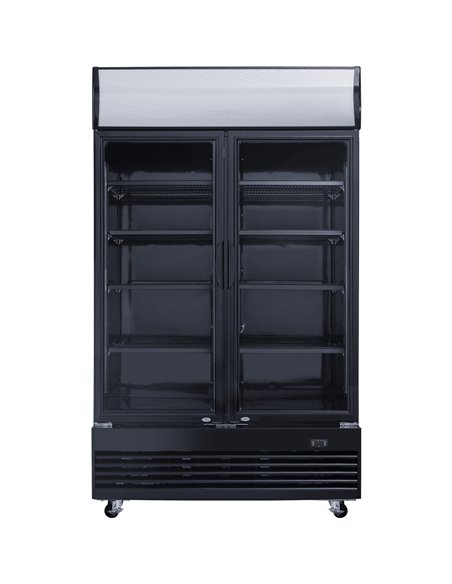Commercial Bottle cooler Upright 930 litres Ventilated cooling Twin hinged doors Black Canopy light | Stalwart DA-LG1000BFMBLACK