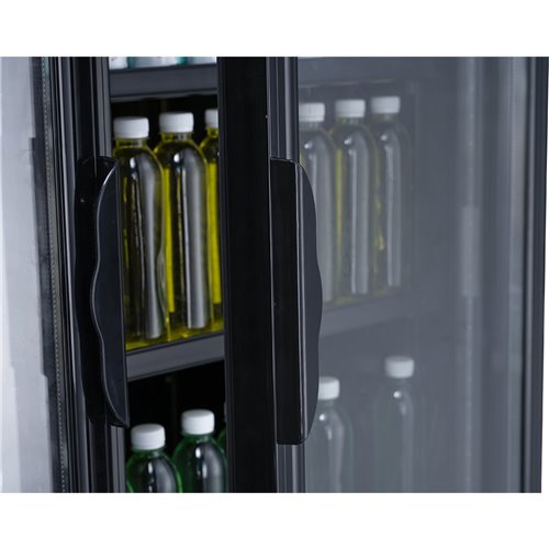 Commercial Bottle cooler Upright 930 litres Ventilated cooling Twin hinged doors Black Canopy light | Stalwart DA-LG1000BFMBLACK