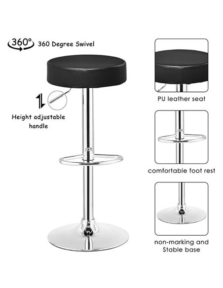 Black Height Adjustable Barstool with Thick seat | Stalwart DA-WW120