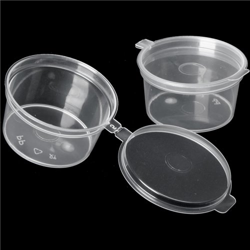 1000pcs Plastic Sauce Cup with Hinged Lid Clear 1.5oz/42ml | DA-JLB1