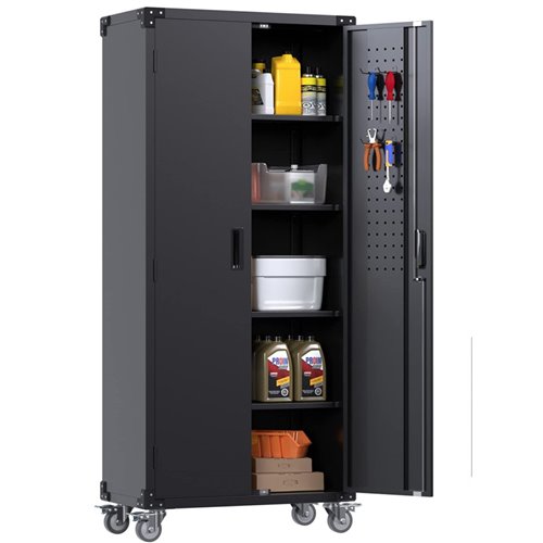 Commercial Storage Cabinet with wheels Black 800x420x1820mm | Stalwart DA-DL18X