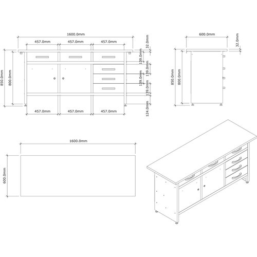 Professional Grey &amp Black Workshop Workbench with 30mm wooden desktop 6 drawers &amp 2 lockable doors 1600x600x850mm | DA-TC0