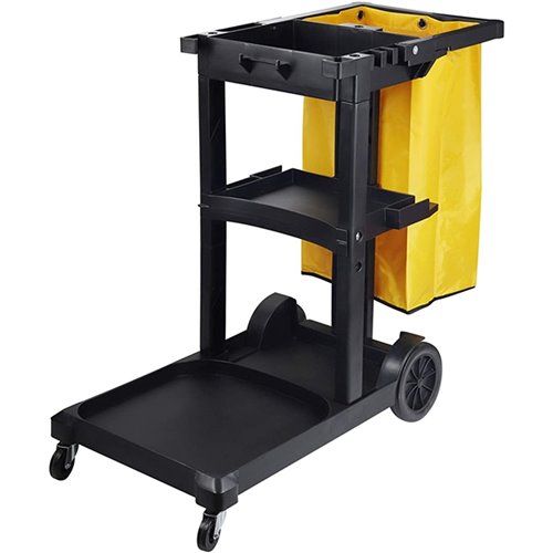 Professional Janitor/Cleaning Trolley Black with Lid 1200x520x990mm | Stalwart DA-JYXMC301BLACK