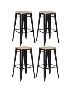4pcs High Bar stool with Wooden seat Steel Black Indoors (Pack of 4)| DA-WW61B