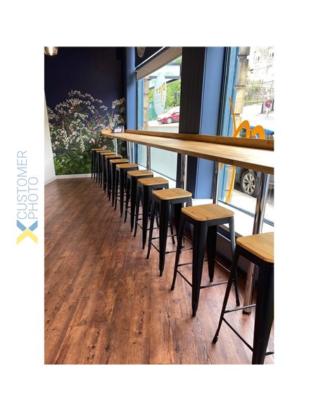 4pcs High Bar stool with Wooden seat Steel Black Indoors (Pack of 4)| DA-WW61B