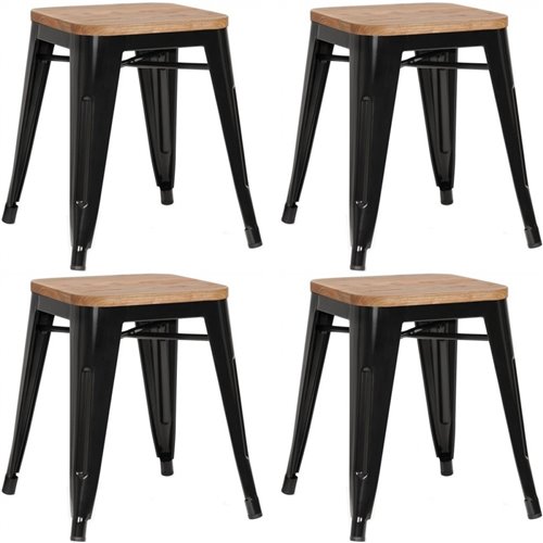 Bistro Low Stool with Wooden seat Steel Black Indoors | Stalwart DA-WW65B