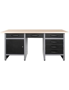 Professional Grey and Black Workshop Workbench with 30mm Wooden Desktop, 6 Drawers and Lockable Door 1600x600x850mm | DA-TC007