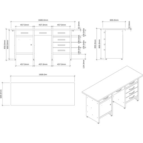 Professional Grey and Black Workshop Workbench with 30mm Wooden Desktop, 6 Drawers and Lockable Door 1600x600x850mm | DA-TC007