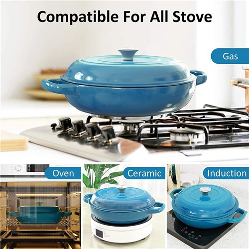 Enameled Cast iron Casserole Shallow pot Round Turquiose ø31cm 3.5 litres | DA-QT3107T